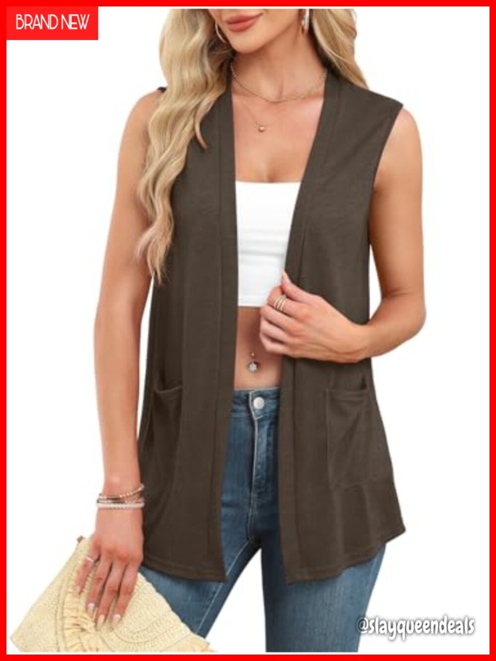 Lightweight Sleeveless Knit Cardigan Vest with Pockets